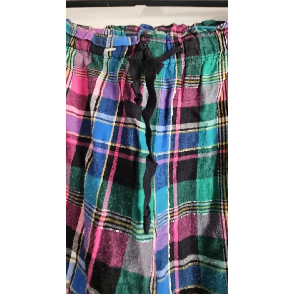 Victoria's Secret 2pc set Pajamas metallic silver plaid‎ cotton button womens XL